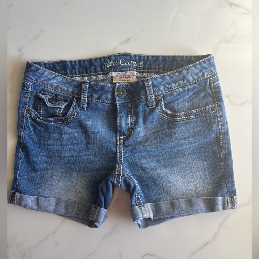 Red Camel Denim Shorts Women Junior Size 9 Y2K Early 2000s Stretch Blue